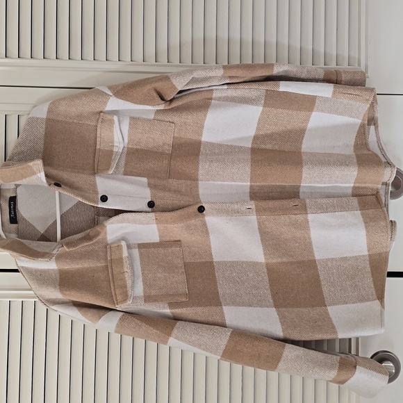 Tan and White Plaid Women's Jacket - Picture 1 of 5